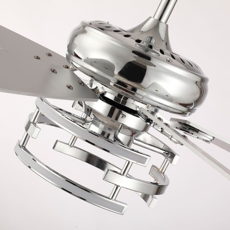 52 in. Chrome Integrated LED Dimmable Ceiling Fan with Light and Remote - 52 in. W x 52 in. D x 13 in. H