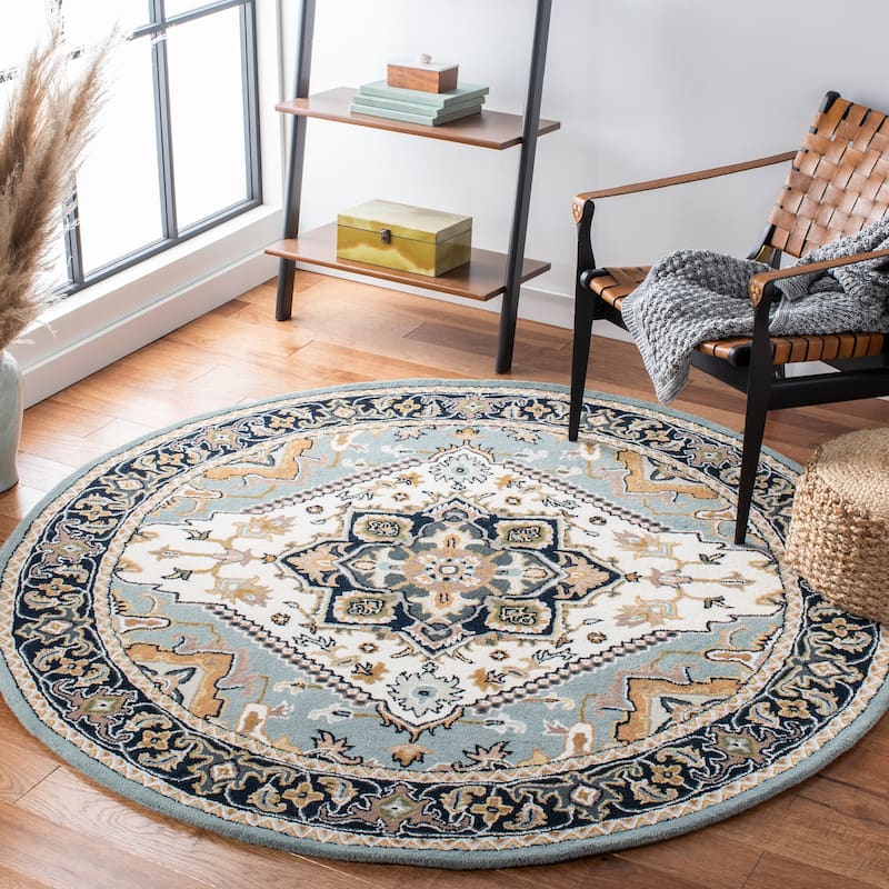 SAFAVIEH Handmade Heritage Carrol Traditional Oriental Wool Rug - 8' Round - Grey/Green