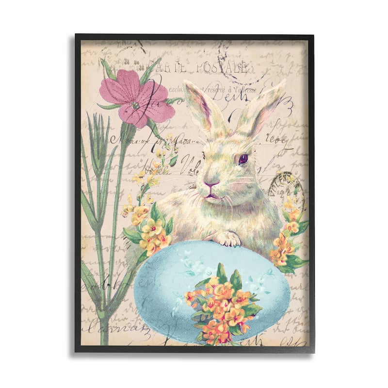 Stupell Easter Bunny Spring Blue Egg Vintage Postal Script Framed Wall Art