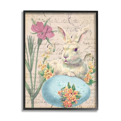 Stupell Easter Bunny Spring Blue Egg Vintage Postal Script Framed Wall Art