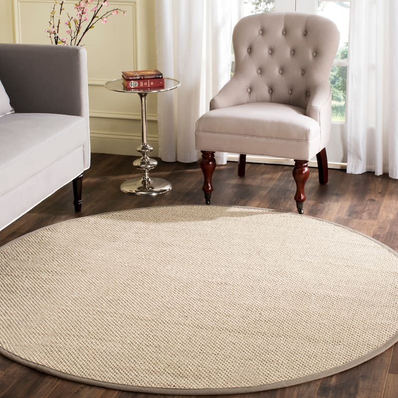 SAFAVIEH Natural Fiber Pacific Casual Border Sisal Rug - 8' x 8' Round - Marble/Khaki