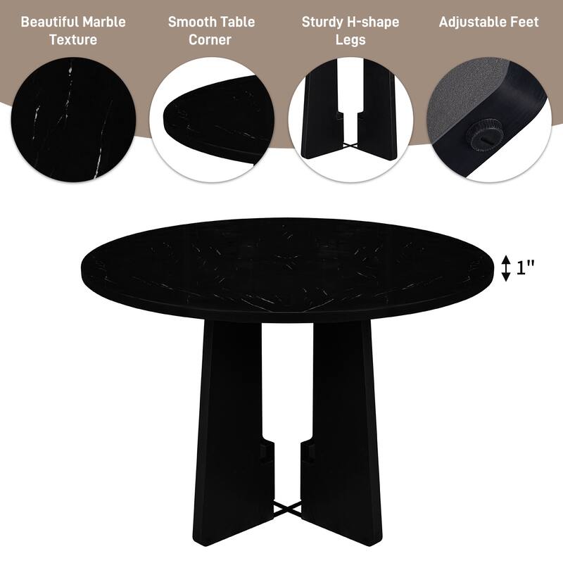 5-Piece Round Dining Table Set, 43-Inch MDF Table with 4 Upholstered Chairs for Kitchen, Dining Room, Living Room