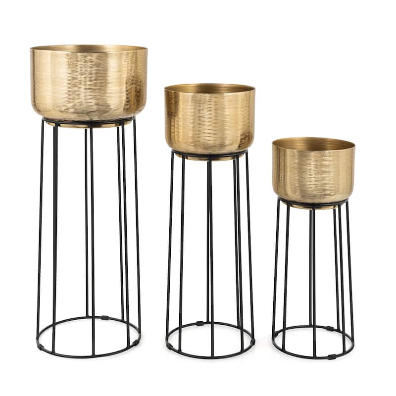 Thallo Gold Metal Floor Planters, Set of 3 - 11" x 11" x 30"