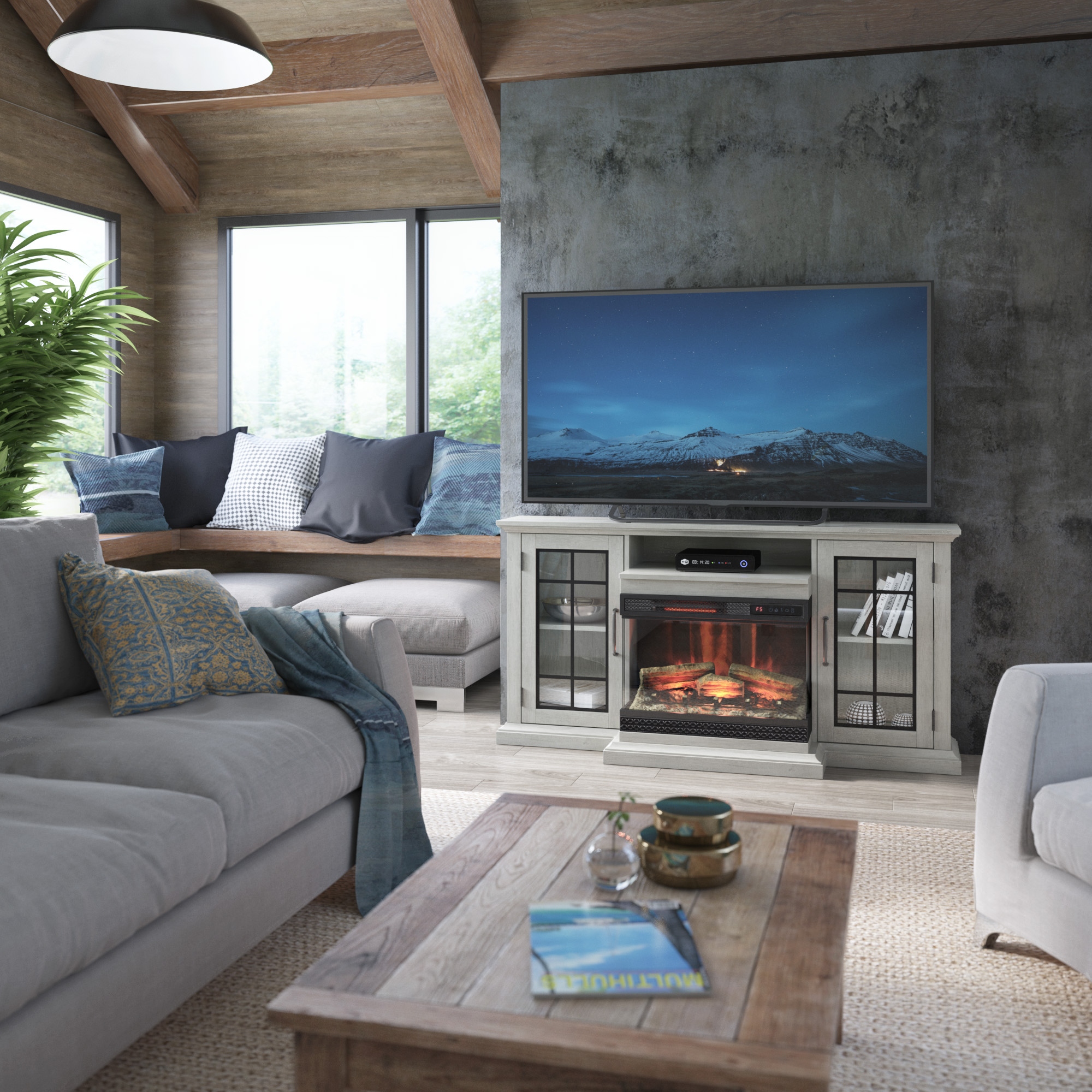 Twin star electric outlet fireplace tv stand