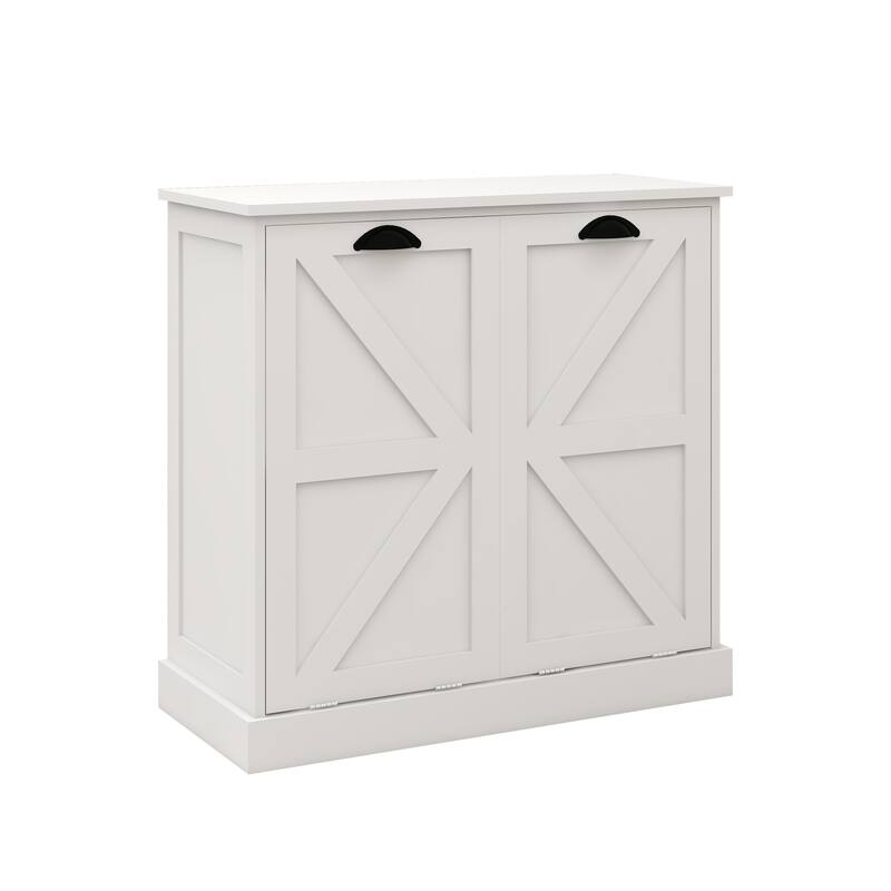 Modern Laundry Sorter Cabinet with Two Compartments and Removable Cloth Bags