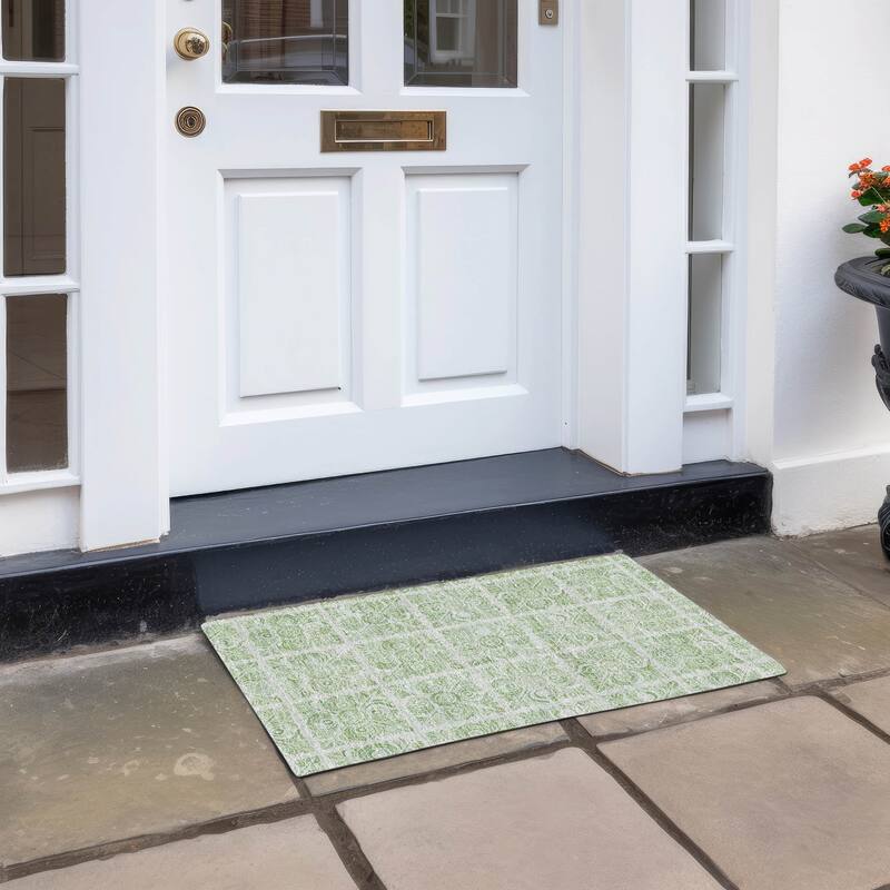 Machine Washable Indoor/ Outdoor Chantille Mosaic Rug - Aloe - 1'8" x 2'6"