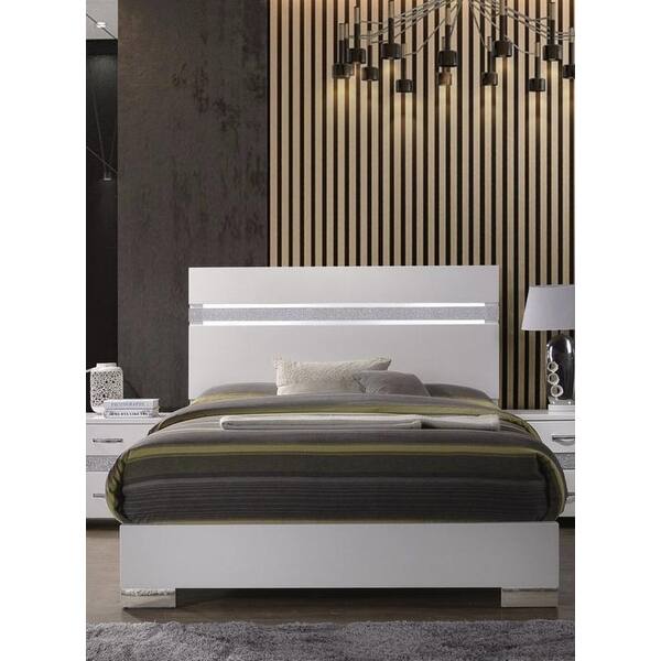 Naima II White High Gloss Finish Queen Bed - Bed Bath & Beyond - 42988324