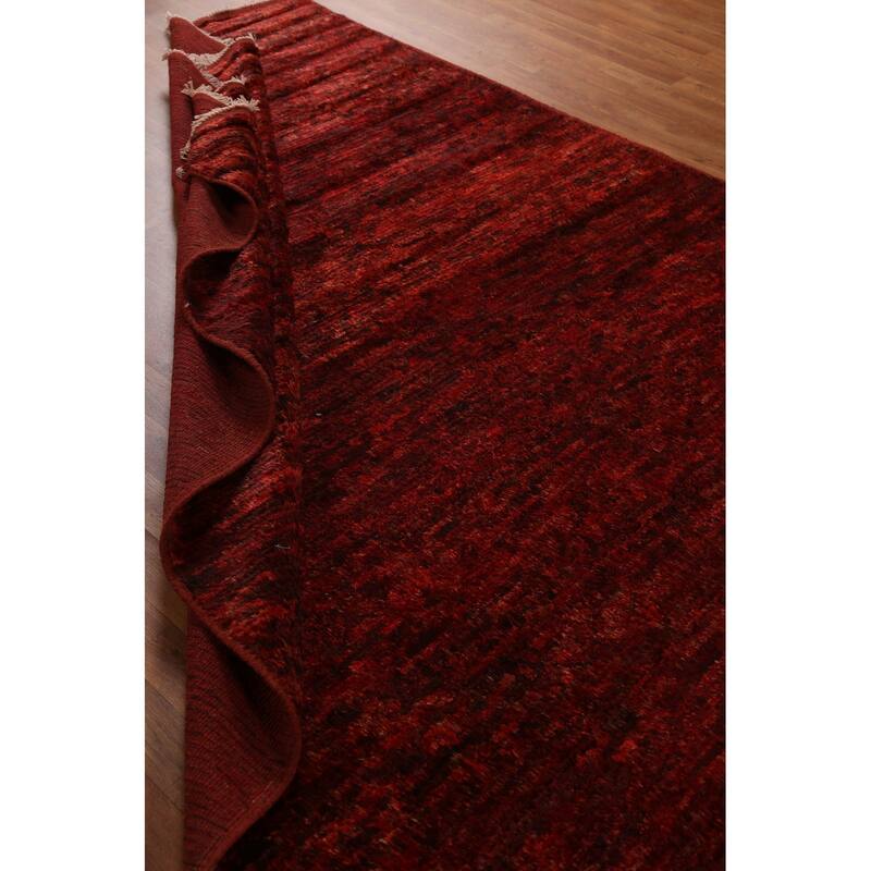 Hand Knotted Oriental 100% Wool Carpet Modern All-Over Red Moroccan Area Rug - 9' 9'' X 6' 9''