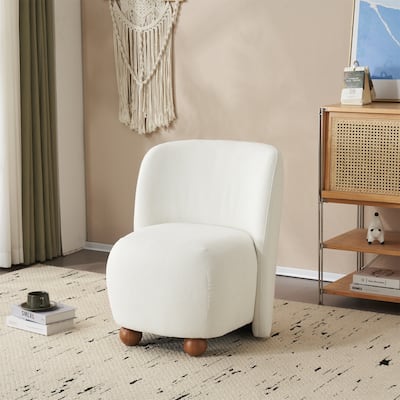 Modern Low Back Accent Chair, Upholstered Armless Living Room Lounge Chairs with Round Pine Wood Feet for Bedroom