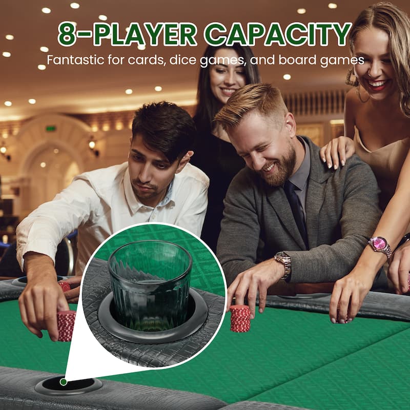 EROMMY Foldable Oval Poker Table for 8 Players, 72" Texas Holdem & Blackjack Table with Cup Holders and Casino-Grade Felt