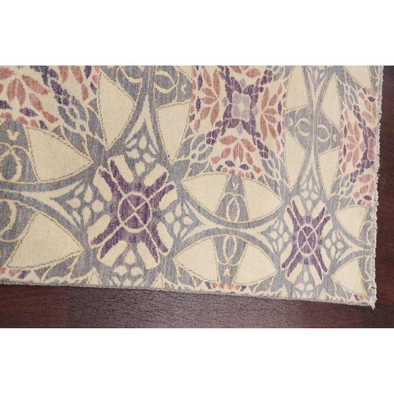 Vegetable Dye Abstract Oriental Staircase Wool Runner Rug Hand-knotted - 3'2" x 9'11"