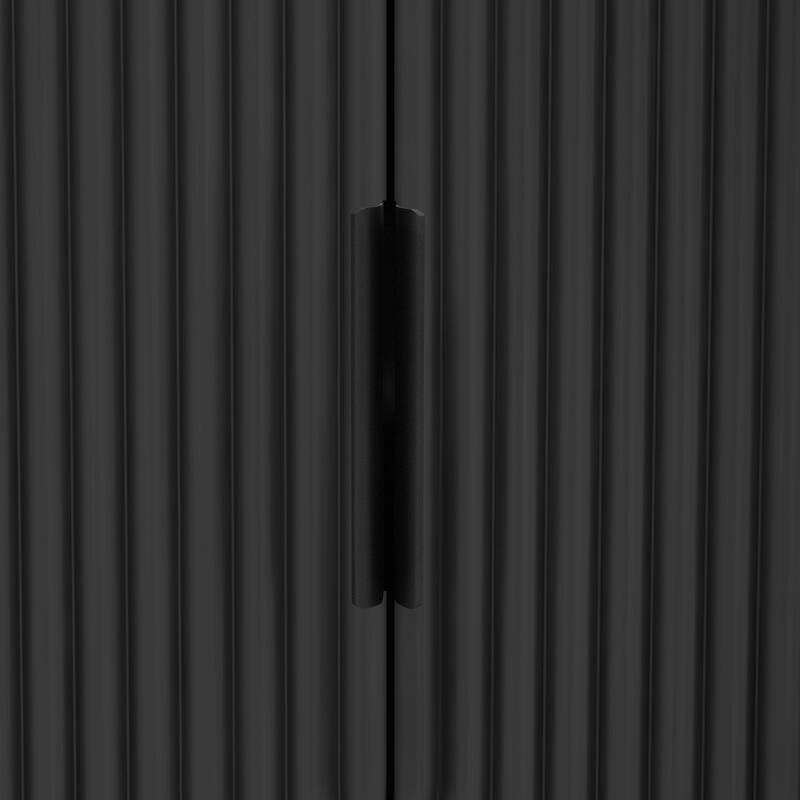 Vertical Striped Door Storage Cabinet with Metal Handles, Adjustable Shelves