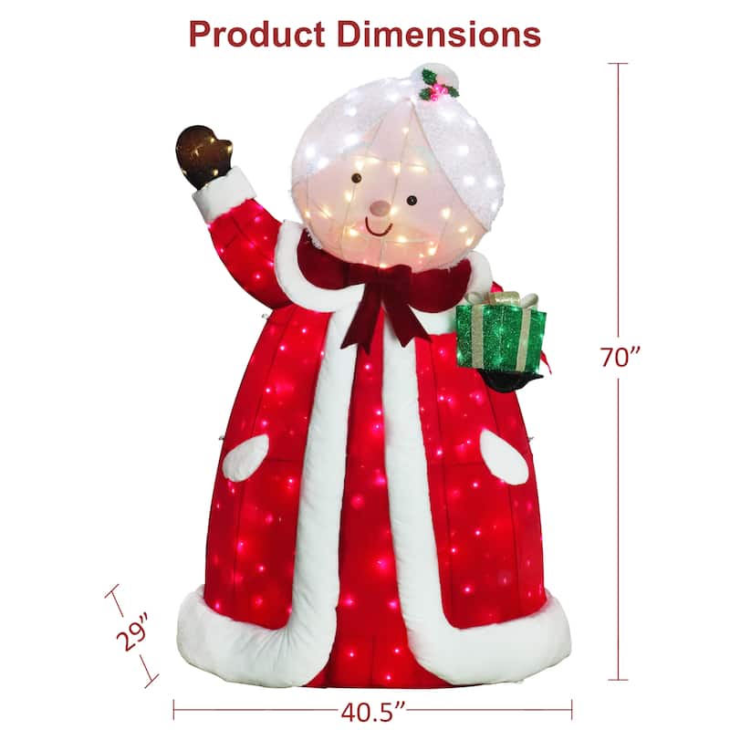 Puleo International 6' Mrs. Clause Large Outdoor Christmas Decor with 300 Multi-Color LED Lights - Red