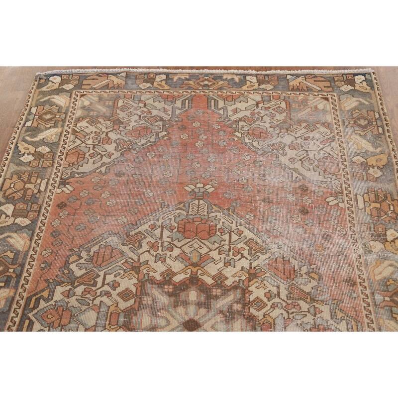 Distressed Bakhtiari Persian Antique Area Rug Hand-Knotted Wool Carpet - 4'5"x 6'9"