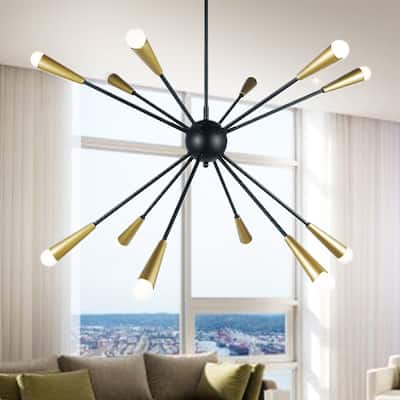 Kanmee Black-Gold Modern Chandelier Gold Globe Finish 12-Light