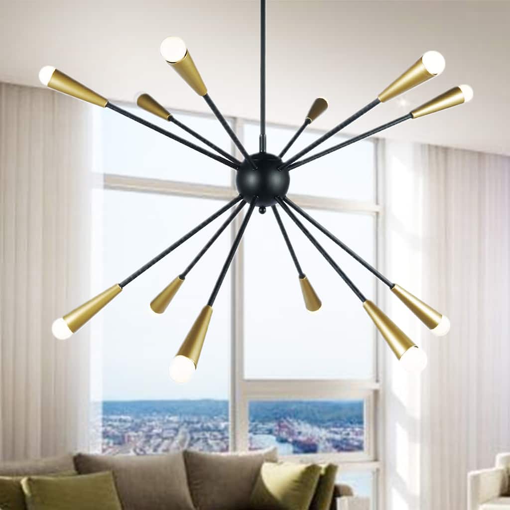 Kanmee Black-Gold Modern Chandelier Gold Globe Finish 12-Light