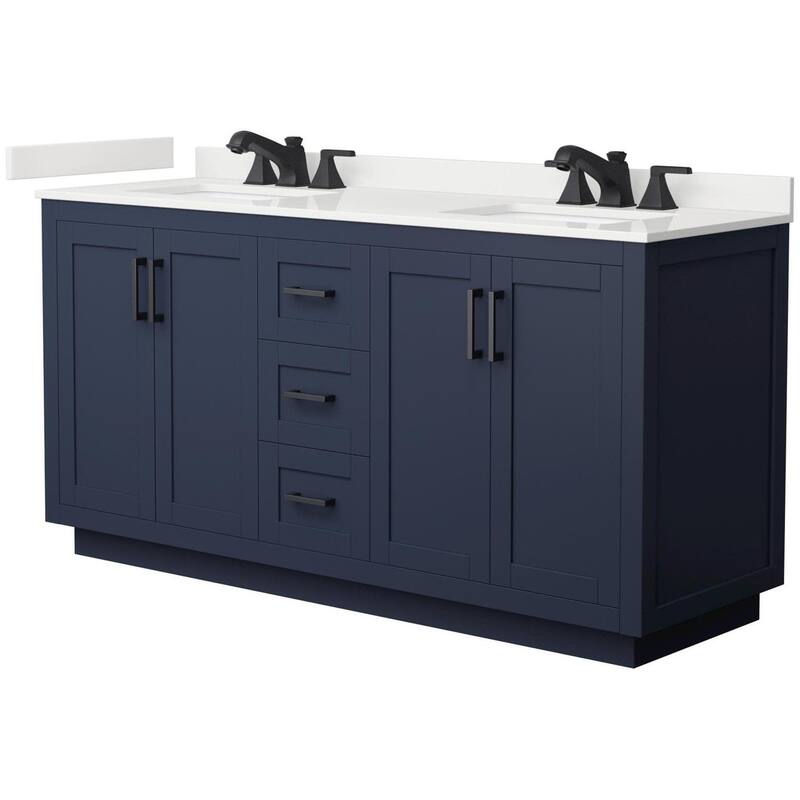 Wyndham Collection WCF292966D-QTZ-US3MXX Miranda 66" Free Standing - Dark Blue / White Quartz Top / Matte Black