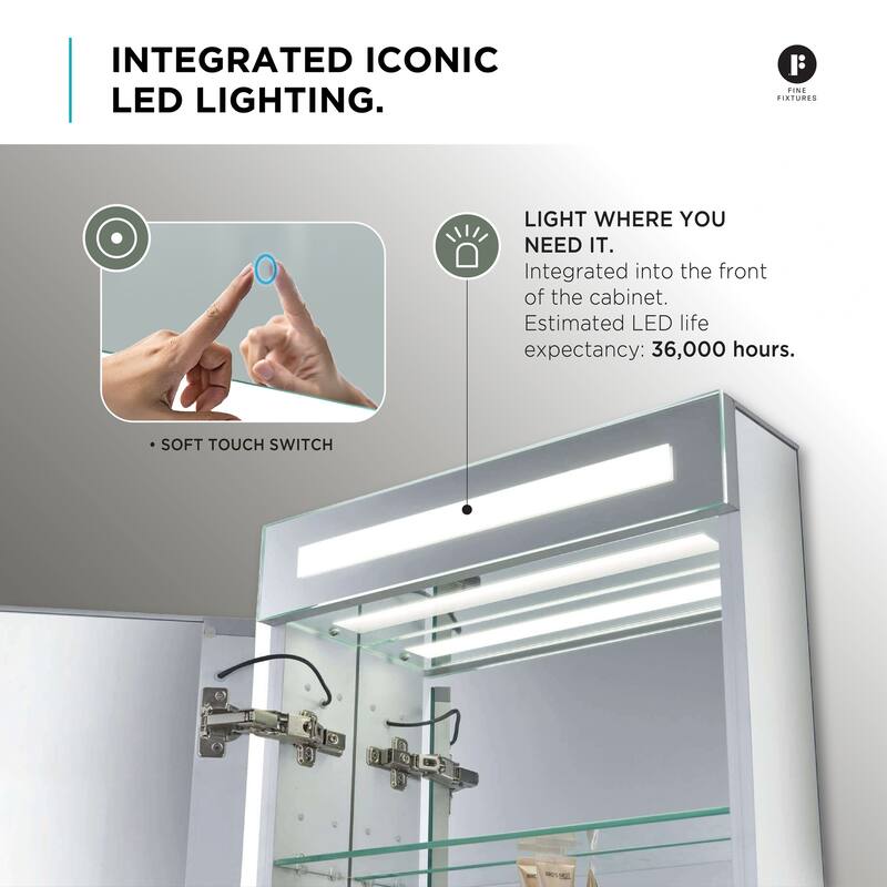 Bathroom Medicine Cabinet, Aluminum, Recessed/Surface Mount, Mirrored Interior w/LED