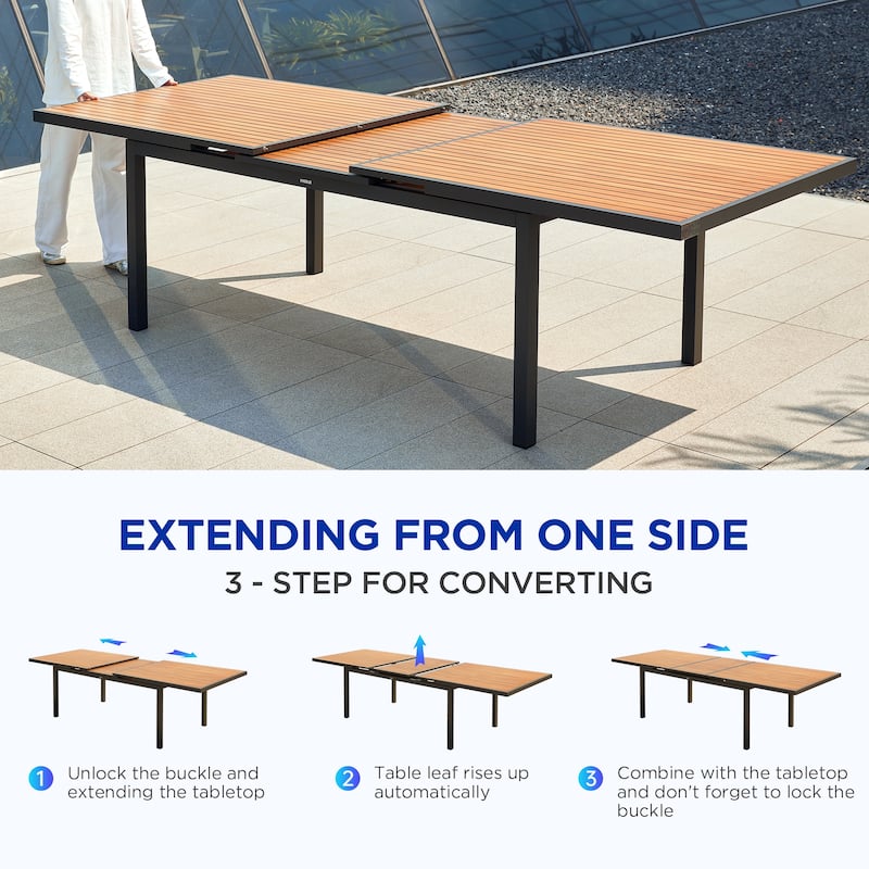 Heck 13 Pieces FSC Teak Aluminum Outdoor Dining Set for 12 Person, Extendable Table and Stackable Chair, Charcoal Black