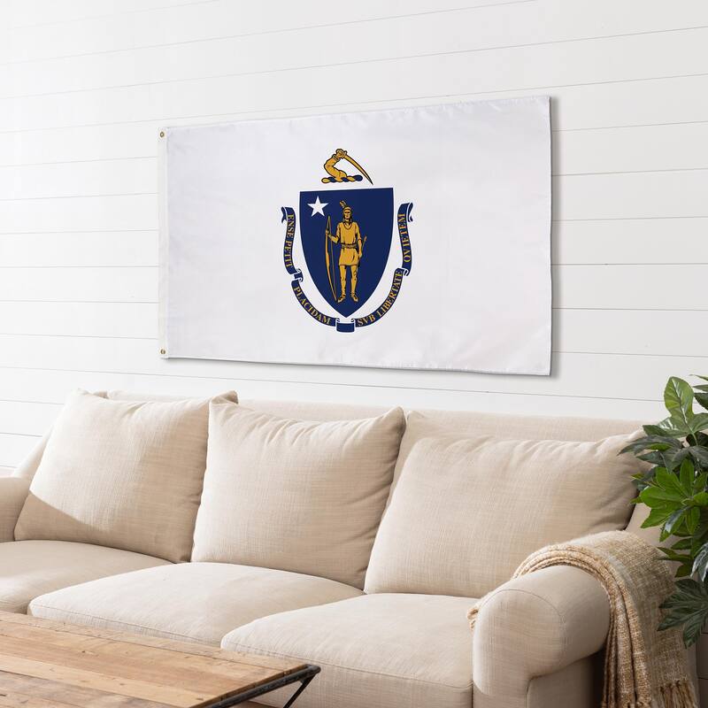 State of Massachusetts Double Sided Estate Flag w/ 2 Grommets, 3'x5'