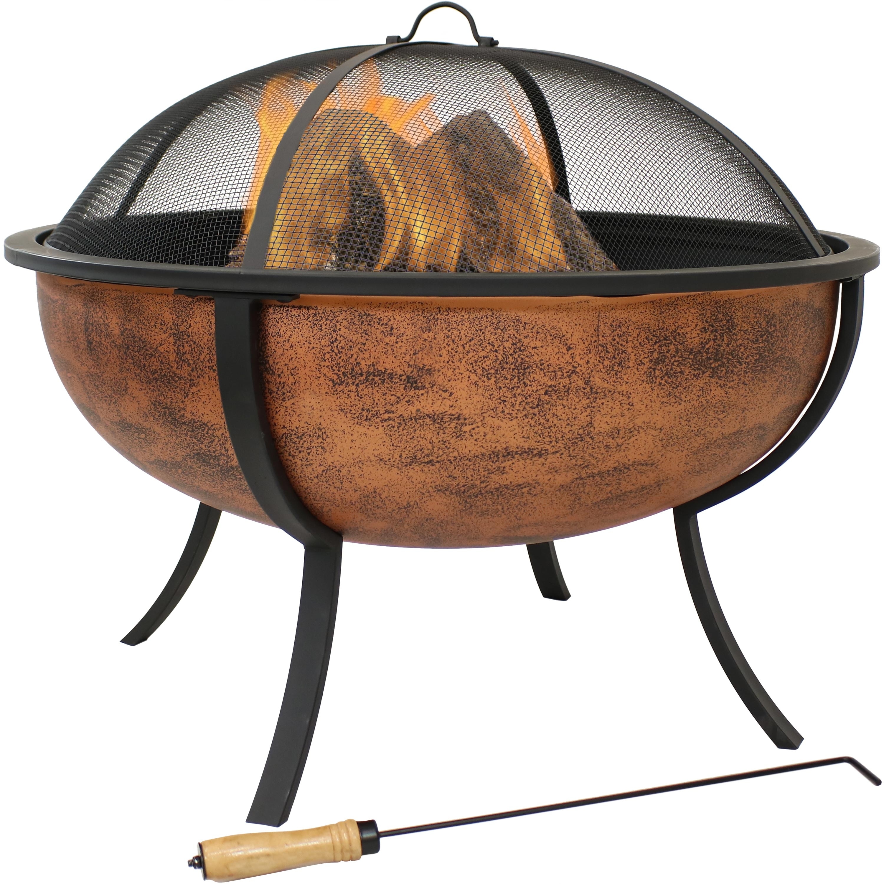 Sunnydaze Decor Sunnydaze Copper Finish Raised Outdoor Fire Pit Bowl with Spark Screen - 32-Inch