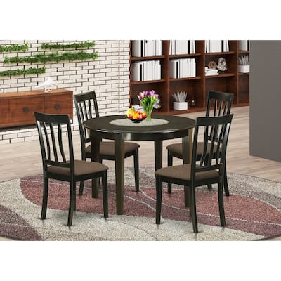 5 Piece Dinette Set - Retro Kitchen Table & Chairs - Round Dining Table for 4 - Cappuccino Finish