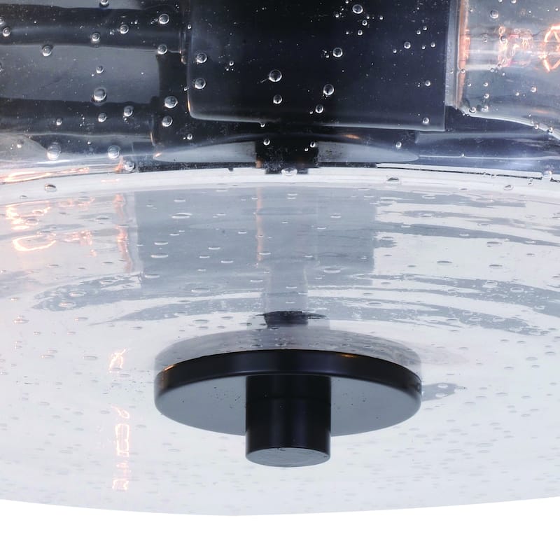 Flush Mount Ceiling Light Black Modern Art Deco Clear Glass Shade 15 Inch - 5.5