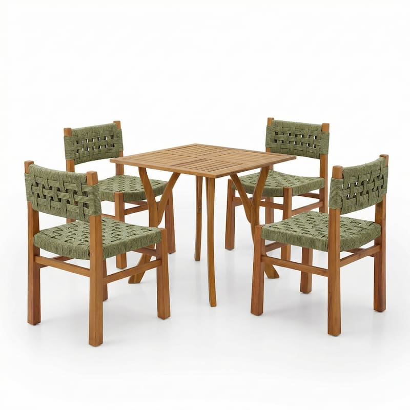 Christopher Knight Home - Lottie 5-Piece Outdoor Acacia Wood Dining Set with Woven Wicker Chairs & 31.50" Square Slat Table