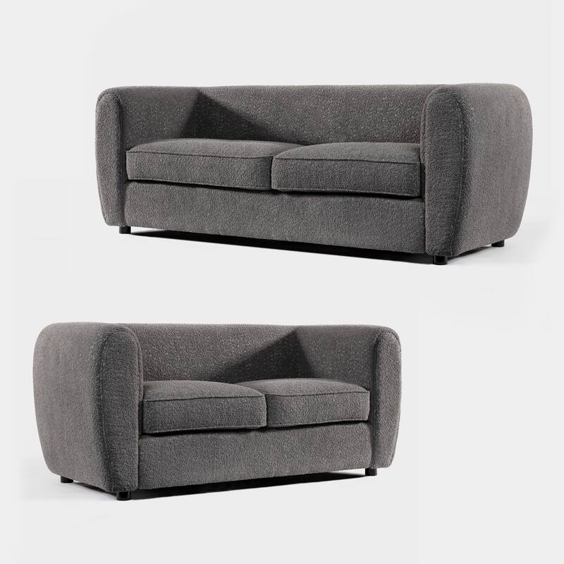 Furniture of America Vanessa Modern Curved Arms Boucle Sofa Set with Seat Cushion and Wooden Legs, 2-Piece or 3-Piece Options