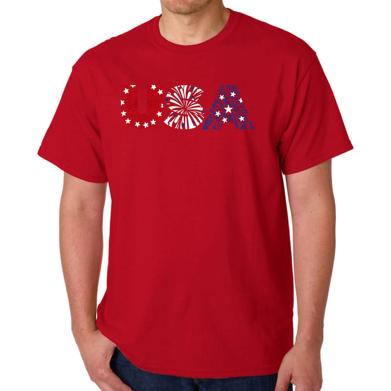 LA Pop Art Men's Word Art T-Shirt - USA Fireworks - Red - 3XL