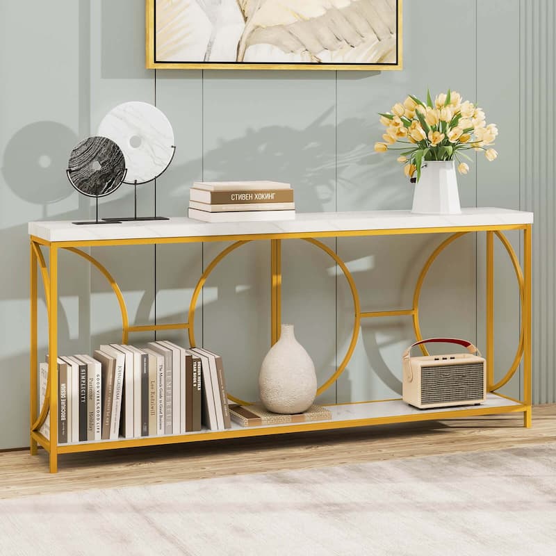 Costway 2-Tier Faux Marble Top Console Table 71" Narrow Console Table - See Details