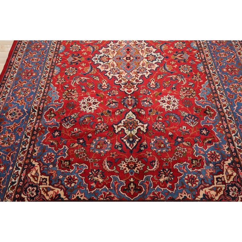 7'2''x10'4'' Hand Knotted Wool Red Isfahan Traditional Rug - 7' 2'' x 10' 4''