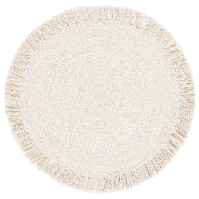 SAFAVIEH Handmade Braided Margareta Wool Rug - 3' Round - Silver/Ivory