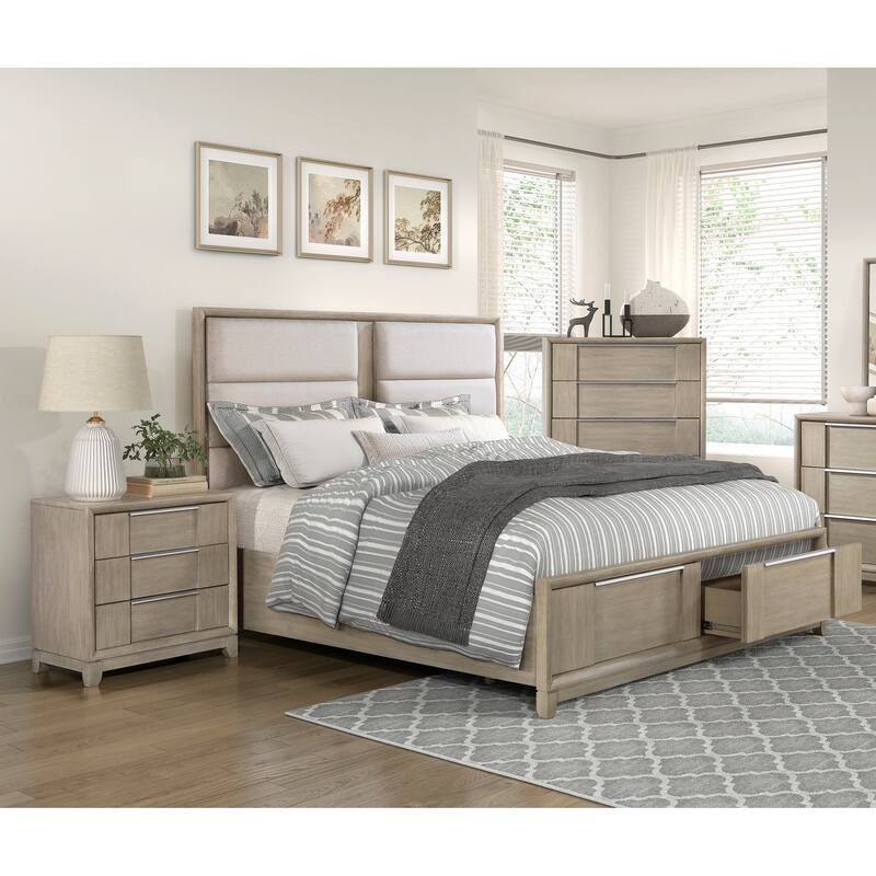 Modern Bedroom Set 3pc Light Gray Finish Storage Bed Chest Nightstand Wooden Furniture