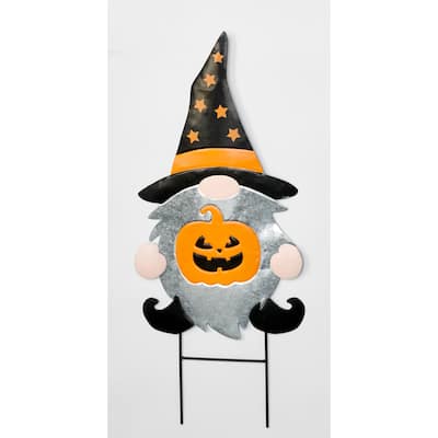 28" Metal Halloween Pumpkin Gnome Yard Stake