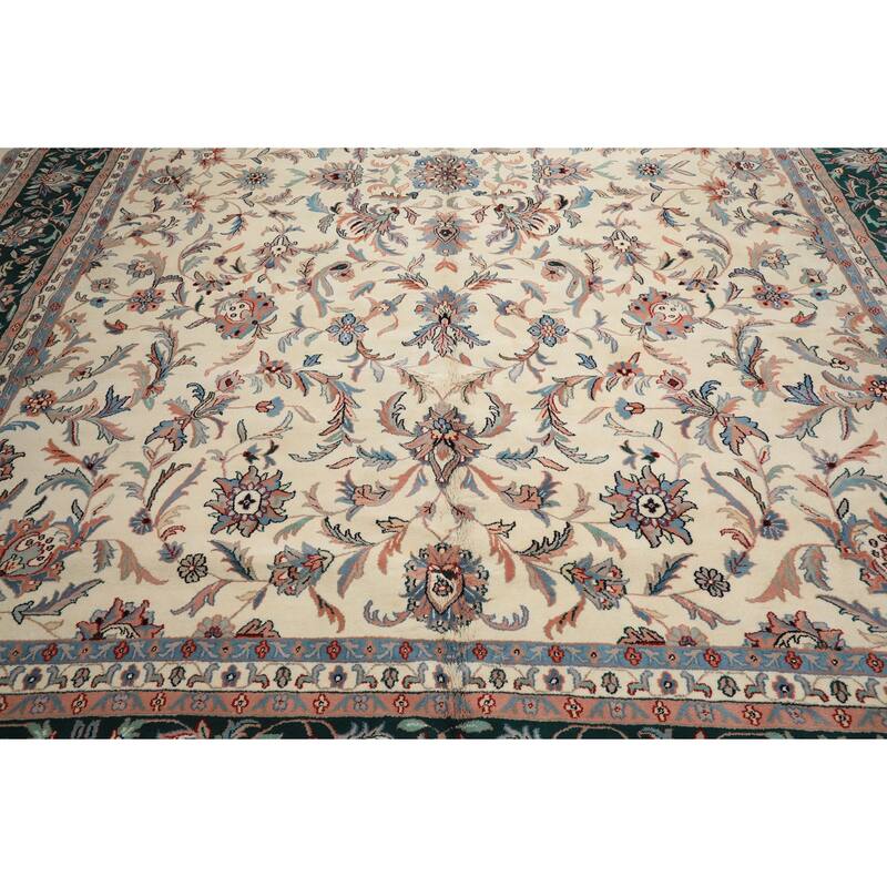 12x15 Hand Knotted Wool Cream Kashaan Traditional Botanical Plush Pile Area Rug - 12' x 15'