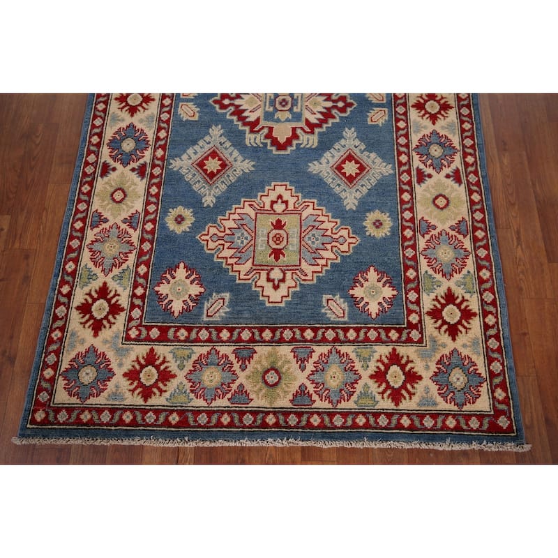 Blue Kazak Accent Rug Hand-Knotted Wool Carpet - 3'10" x 6'3"