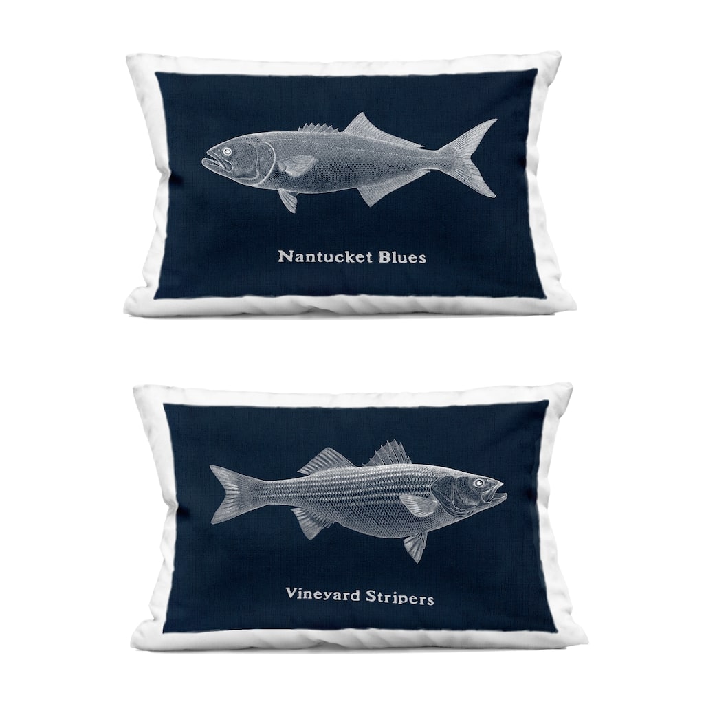 Stupell Coastal Fish on Navy Blue Decorative Printed Throw Pillow Design by Phillipa Katz (Set of 2)