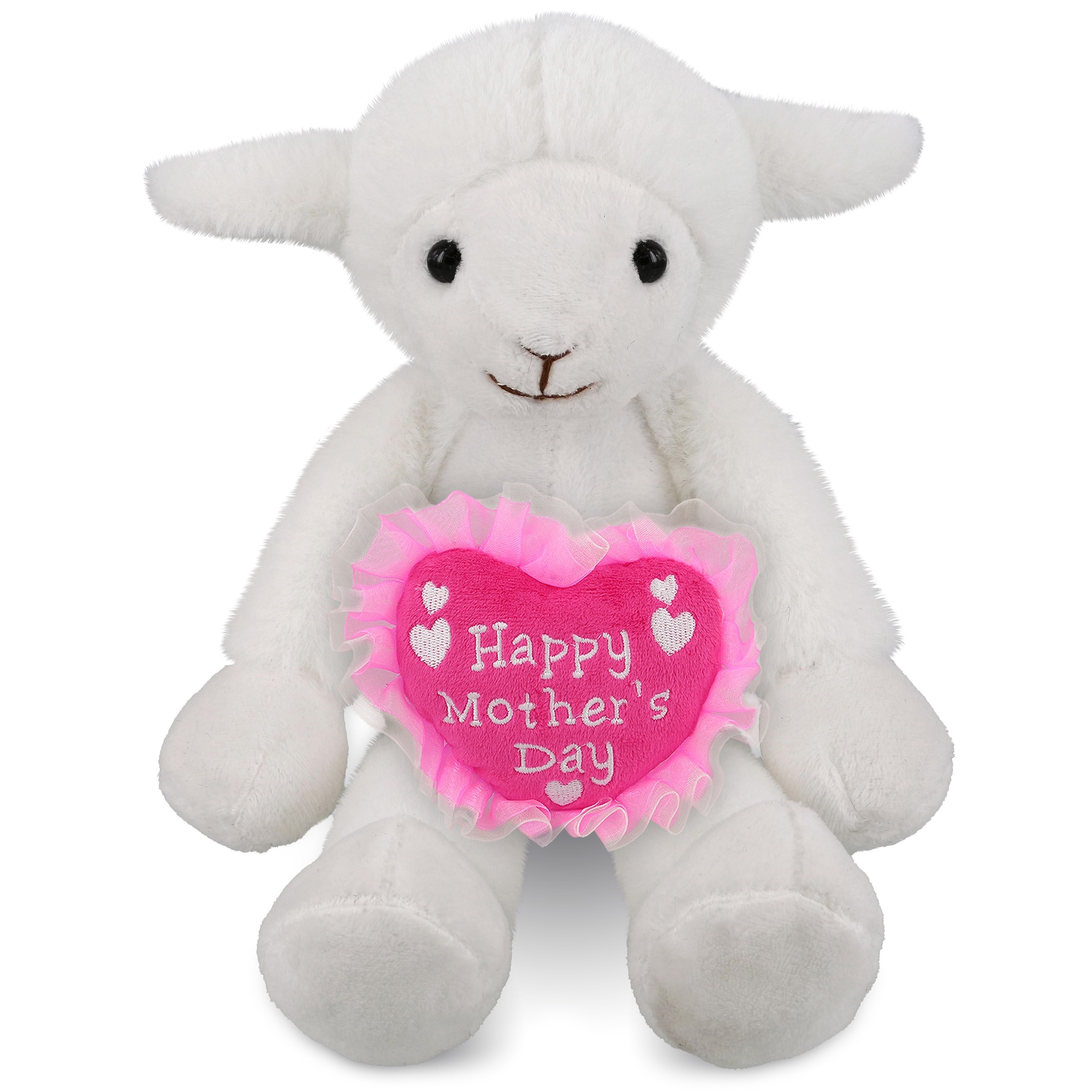 DolliBu Mother’s Day Super Soft Plush Long Leg Lamb With Pink Heart - 10.5 inches