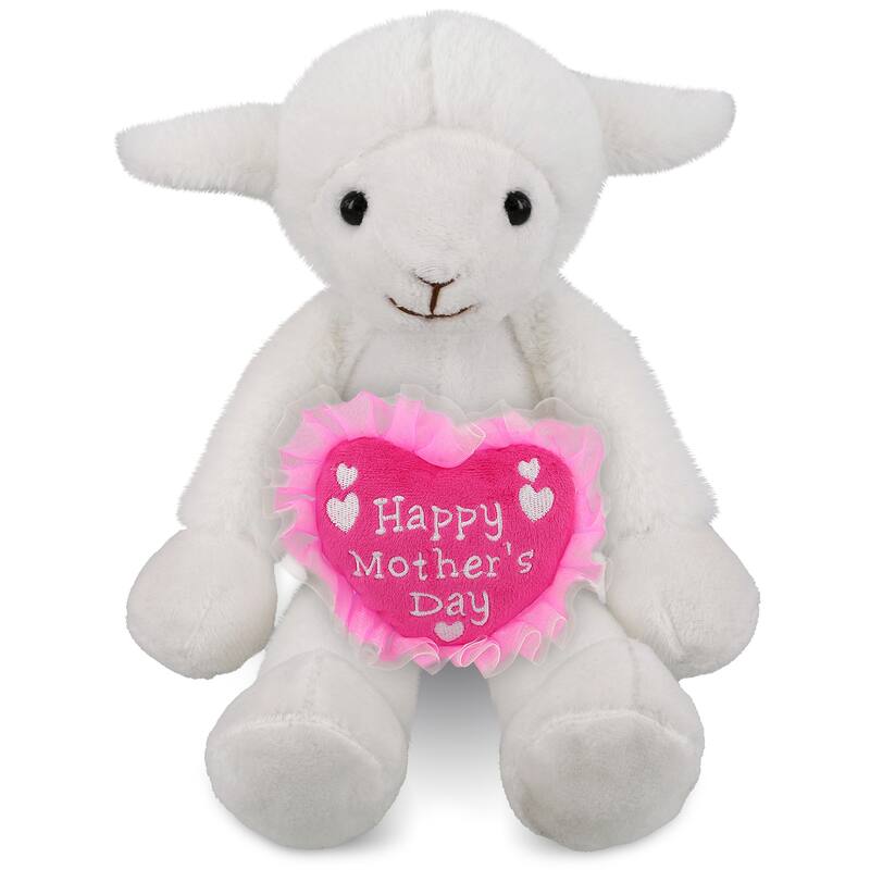 DolliBu Mother’s Day Super Soft Plush Long Leg Lamb With Pink Heart - 10.5 inches