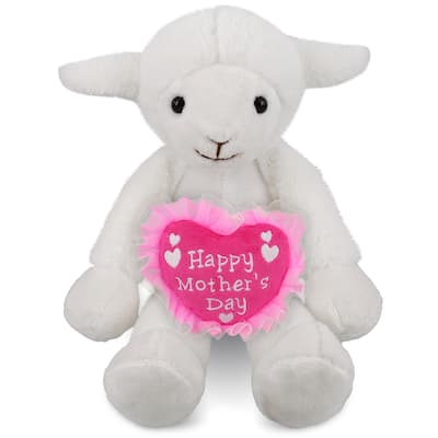 DolliBu Mother’s Day Super Soft Plush Long Leg Lamb With Pink Heart - 10.5 inches