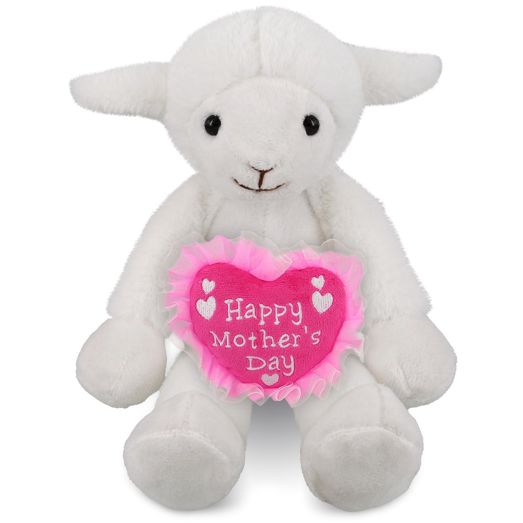 DolliBu Mother’s Day Super Soft Plush Long Leg Lamb With Pink Heart - 10.5 inches