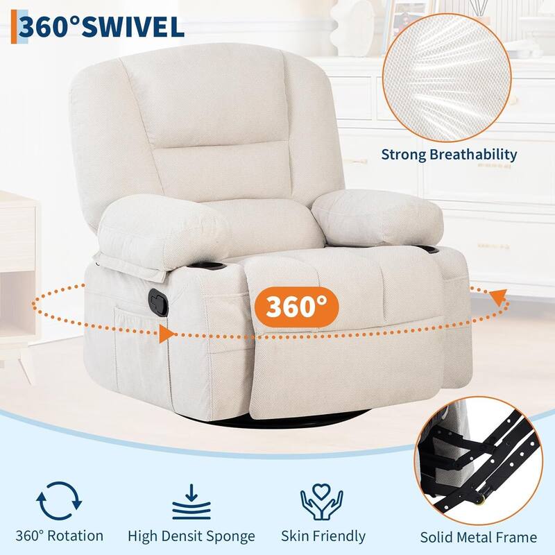 360° Swivel Massage and Heating Rocker Recliner Chairs for Living Room, Bedroom
