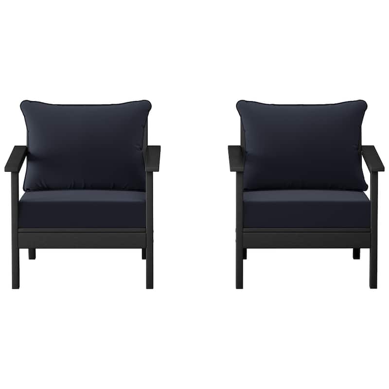 Birchwood All Weather HDPE Outdoor Patio Black Deep Seating Conversation Set With Cushions (2-Piece)