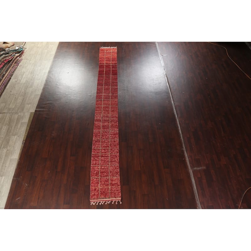 Geometric Modern Moroccan Oriental Runner Rug Hand-knotted Wool Carpet - 2'0" x 17'3"