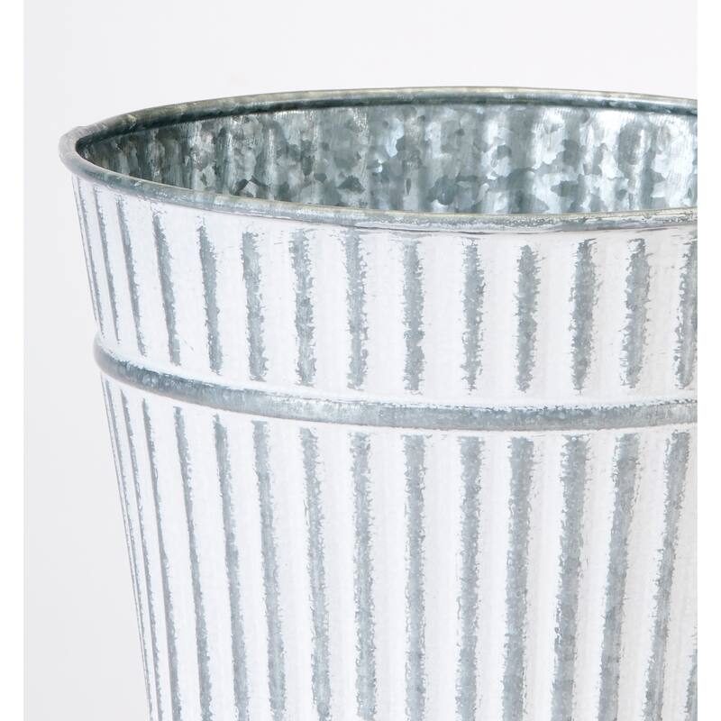 7.5" Galvanized Metal Rustic Planter Pail with White Distressed Paint, Set of 3