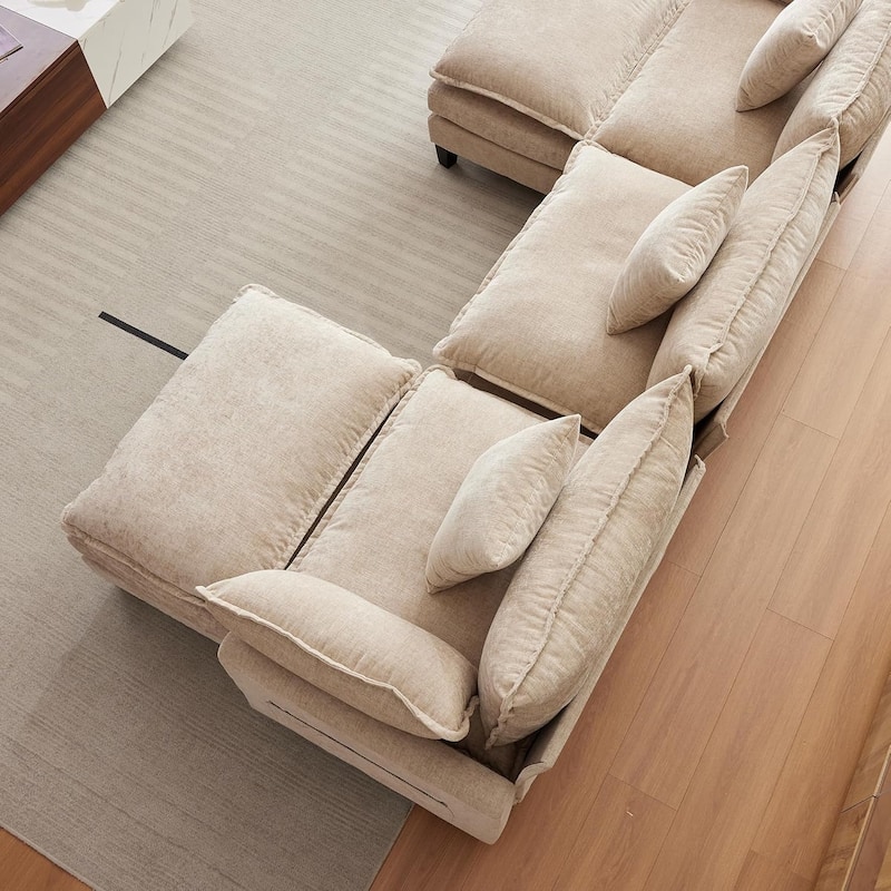 112.2" Sectional Cloud Couch, Modular Sectional Couches Sofa for Living Room with Movable Ottoman, 3-Seater Chenille