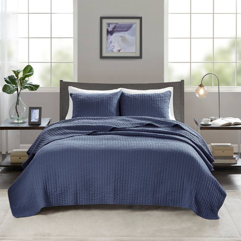 Madison Park Jaxson 3 Piece Quilt Set - Navy - Queen