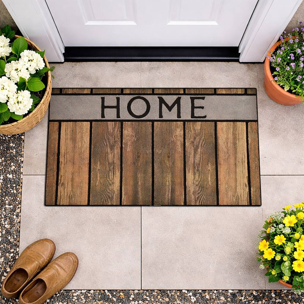 Outdoor Front Door Mat 30x18 Inch Rubber Rug with 'Home' Design - 30 L x 18 W x 3/8 H