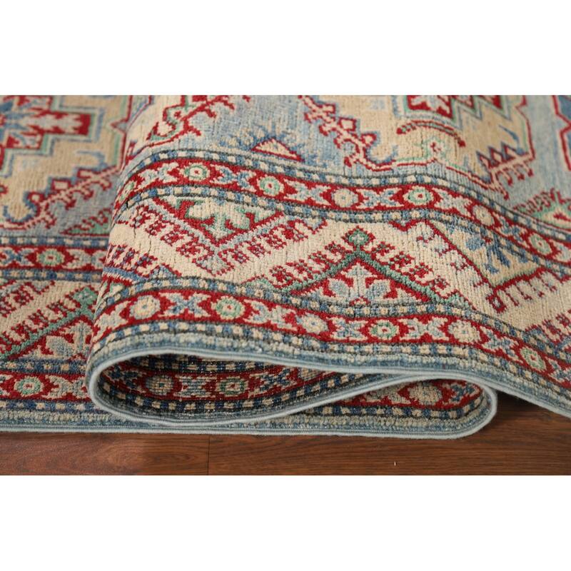 Geometric Kazak Oriental Runner Rug Hand-Knotted Wool Carpet - 2'8" x 12'2"
